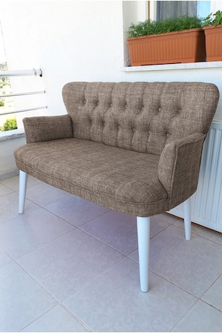 Azra Mobilya Ikili Balkon Koltugu - Kanepe - Keten Kumaş - Bekleme Koltugu-ofis-cafe - Kahverengi Kahverengi