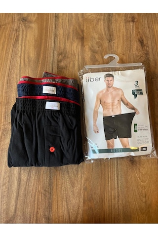 Jiber %100 Pamuk Düğme Detaylı Erkek Havlu Bel Boxer Battal 3'lü Paket Çok Renkli