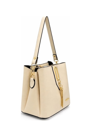Vıatox Sedef Çanta Ss 1438 Gold Detaylı 3 Bölmeli Omuz Ve Çapraz Çanta Krem