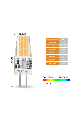 G4 Led 3w 12v Ac/dc Ampuller, 30w Halojen Ampule Eşdeğer, Sıcak Beyaz 3000k, Kısılamaz, 5'li Paket Enerji Sınıfı E Çok Renkli