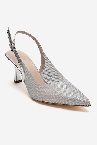 Luvishoes Dorata Gümüş Taşlı Kadın İnce Topuklu Abiye Ayakkabı