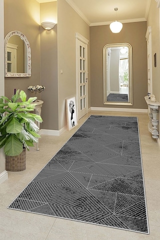 West Home Makinede Yıkanabilir Kaymaz Taban Leke Tutmaz Modern Kesme Yolluk Mutfak Yolluk Halı Yolluk Wh 576 Black Yolluk