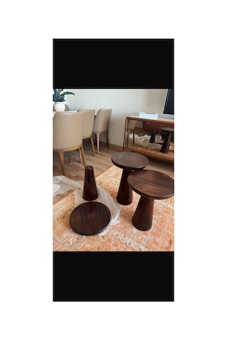 Ihlamur Wood Desıgn 3 Lü Ceviz Mantar Sehpa Açık Ceviz