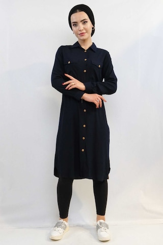 İbrahim Burak Etiler Collection Moda Çizgi Tunik Gömlek Lacivert