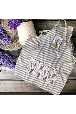 Lavanta Desen 4 Lü Mutfak Seti Mutfak Önlüğü, Fırın Eldiveni, E