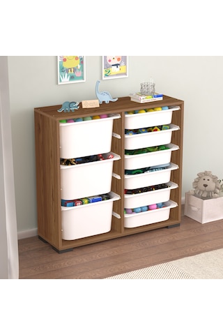 Carla 9 Sepetli Çok Amaçlı Oyuncak Dolabı Tropik Ceviz Tropik Ceviz