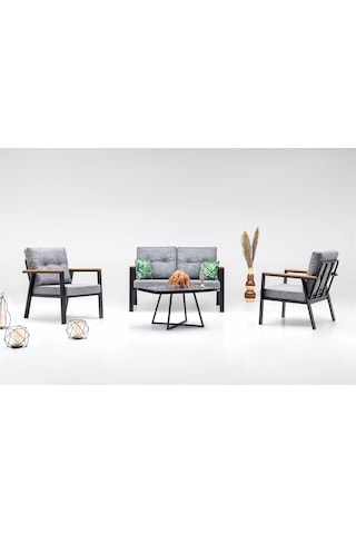 Mymassa Favori Bahçe Takımı - Metal Çay Seti Koltuk Takımı - Siyah