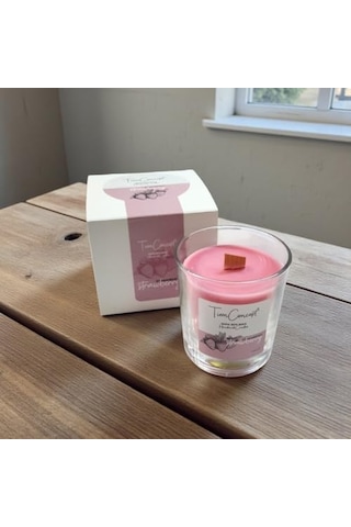 Kokulu Mum - 150 Gr Ahşap Fitilli Kokulu Mum %100 Doğal Soya Mumu Özel Hediye Kutulu Parafinsiz Saf Soya Wax Çilek 000 Açık Krem