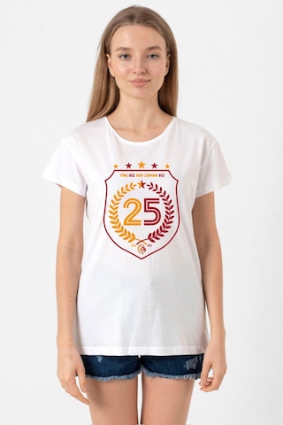 25 Şampiyonluk Yine Biz Beyaz Kadın Bisikletyaka Tshirt Beyaz