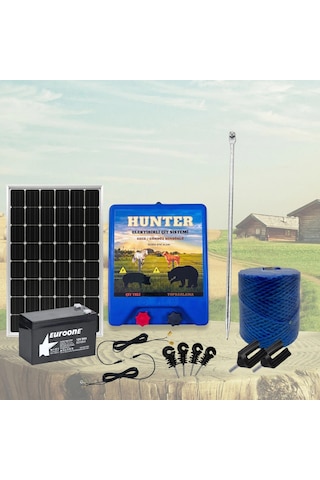 Hunter Ekonomik 500mt Domuz - Ayı Kovucu Elektrikli Çit Sistemi Güneş Panelli Akülü