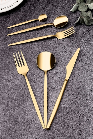 Weyne Mango Kitchen Victoria Gold Çelik Paslanmaz 6 Kişilik 36 Parça Çatal Kaşık Bıçak Takımı 18/10 304 Inox