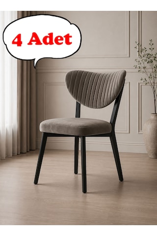 Teknor 4 Adet Elma Sandalye Modern Kadife Kapitone Sırtlı Mutfak Yemek Odası Balkon Kafe Sandalyesi 85 Cm Kahverengi