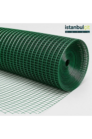 İstanbul Çit Metal Pvc Puntalı Tel 1,30 Mm 12x12 Mm Göz Aralığı Kaynaklı Bahçe Çiti Kafes Teli Yeşil