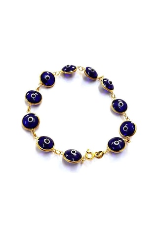 Brezza Lusso Jewelry El İşi Cam Göz Boncuğu Altın Kaplama Kadın Gümüş Bileklik
