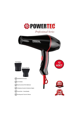 Powertec TR-601/TR-601S Turbo 2500 W Saç Kurutma Makinesi 12'li
