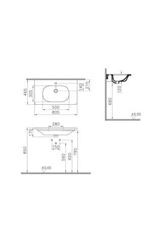 Vitra Zentrum Etajerli Lavabo 80 x 46 CM-Beyaz 7793B003-0001