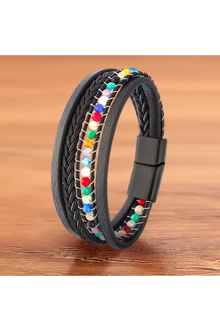 Çakra Doğaltaş Ve Deri Çoklu Bileklik Csr1180019 Çok Renkli