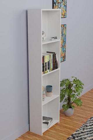 5 Raflı Kitaplık Arkalıklı Dar Raf Kütüphane 170 Cm Beyaz
