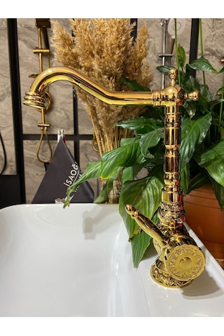 İsaoğlu Yapı Altın Rustik Mutfak Bataryası Musluk Gold Premium Işlemeli Rustik Evye Bataryası Gold