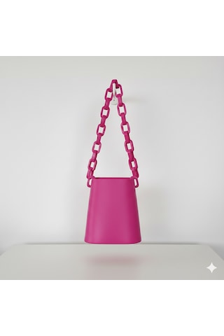 Mottopi Zincirli Dikey Çanta,el Ve Omuz Çantası,3d Baskı Çanta Pembe