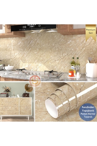 Technosmart 60x100cm Mermer Desen Kendinden Yapışkanlı Duvar Kağıdı Kaplama Mutfak Tezgeh Masa Folyo Sarı