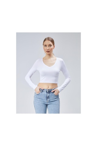 Virago Soft Touch V Yaka Crop Uzun Kol Bluz/body Beyaz - 686786235 Beyaz - 686786235 Beyaz