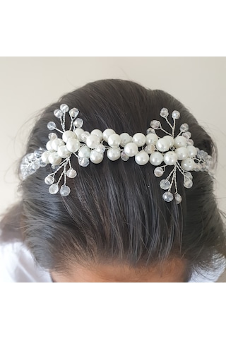 Beyaz Renk Incili Ve Kristal Boncuklu Gelin Tacı (549163085)