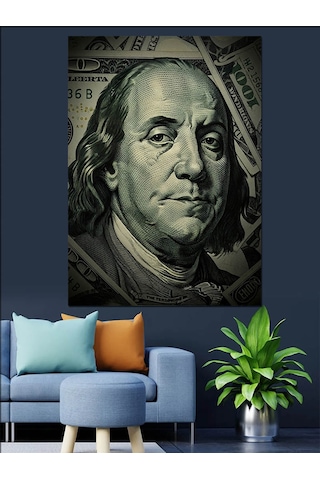 Ahşap Tablo Benjamin Franklin Dolar Resmi