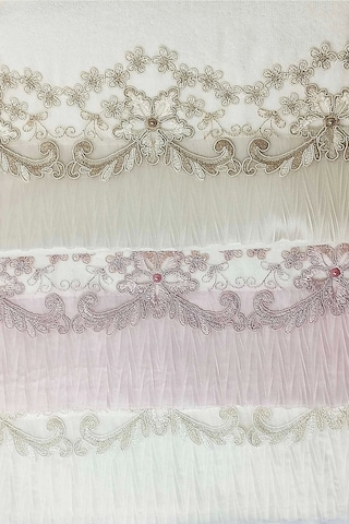 3 Lü Tül Dantel İşlemeli Boncuklu Havlu Seti 50x90 Cm Çok Renkli