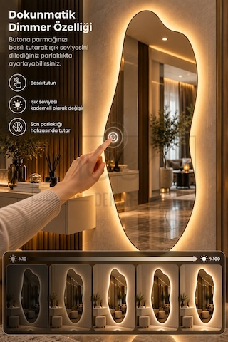 150x50 Dokunmatik Led Işıklı Asimetrik Boy Aynası Gün Işığı