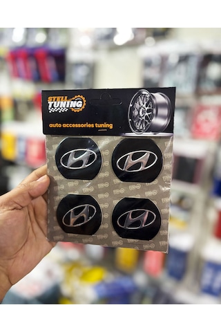 Universal Araç Uyumlu, Hyndai Jant Göbeği Arması, Sticker 4'lü Set 60mm Gümüş