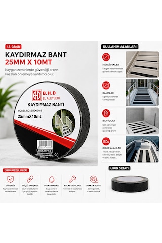 25mm X 10mt Kaydırmaz Siyah Bant 5523