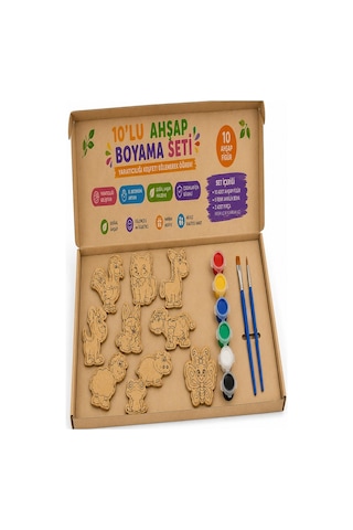 Ahşap Boyama Hayvanlar 10 Lu 1 Paket 10x15cm Set3 Ahşap Boyama 6 Renk Boya Resim Fırçası Etkinlik Çocuk Gelişim Motor