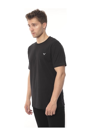 Slim Fit Kısa Kol Nakışlı %100 Pamuklu T-shirt Fs-003011 - Siyah-2176