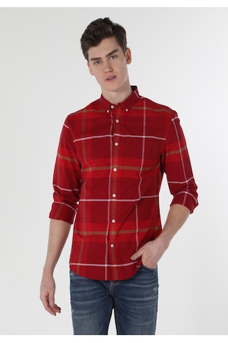 Colin's Colins Slim Fit Shirt Neck Ekoseli Erkek Kirmizi Uzun Kol Gömlek Cl1058638 Q1.v1 Red Kırmızı