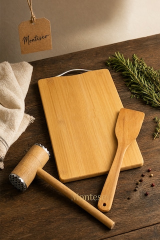 3 Lü Et Döveceği Seti Et Dövücü Kesme Tahtası Ve Spatula