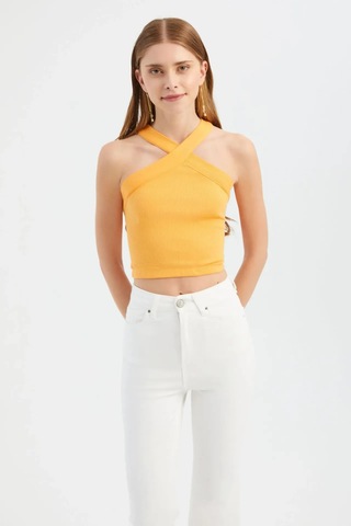 Hiccup Askılı Boyun Çapraz Ön Crop Top Turuncu