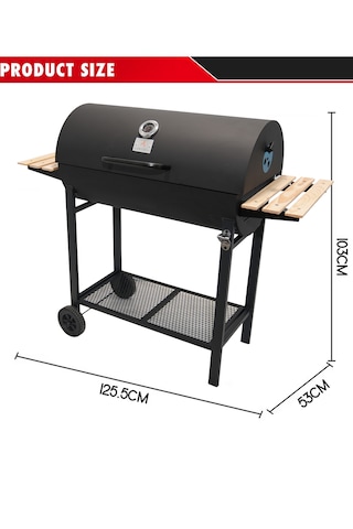 Tekerlekli Kömürlü Dikdörtgen Ahşap Sehpalı Bbq Dökme Demir Kömür
