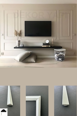 Diecor Dekoratif Boyanabilir 2,5 Cm Duvar Çıtası Kesimli Hazır Paket Televizyon Ünitesi Beyaz Tek Ebat Model:xa256