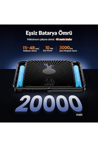 Warmco D4 20000mah Şarjlı Masaüstü Vantilatör Dijital Göstergeli Led Işıklı Taşınabilir Powerbank Soğutucu Fan Siyah