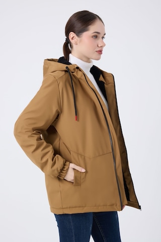 Kadın Taba İçi Kürklü Su Ve Rüzgar Geçirmez Kapüşonlu Kışlık Mont & Kaban & Parka Taba