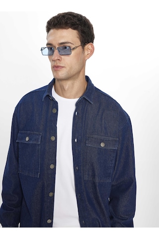 Tudors Erkek Oversize Geniş Kesim Uzun Kollu Denim Kapaklı Çift Cep Lacivert Gömlek-31469-lacivert Lacivert