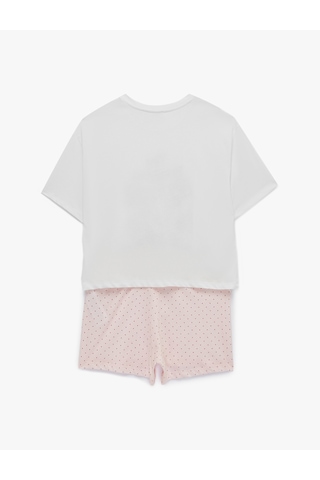 Koton Pamuklu Bisiklet Yaka Kısa Kollu Rahat Kesim Baskılı Pijama Takımı Pembe Desenli 6slk40185mk