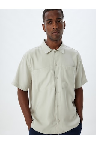 Koton Basic Gömlek Viskon Kısa Kollu Cep Detaylı Regular Fit Gri 4sam60284hw