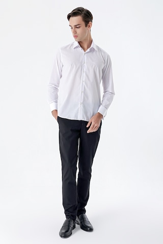İmza Beyaz Uzun Kollu Sert Yaka Cepsiz Pamuklu Basic Slim Fit Dar Kesim Gömlek 1004240059-beyaz Beyaz