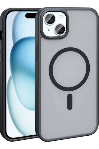 Apple Uyumlu iPhone 14 Plus Kılıf M-safe Şarj Özellikli Mat Arka Yüzey Zore Sio Kapak Siyah