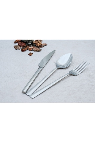 Gökdil Asya Silver 36 Parça 12 Kişilik Sade Çatal & Kaşık & Bıçak Yemek Takımı Beyaz