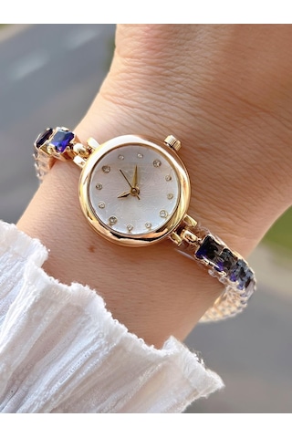 Coliseum Çelik Ve Taşlı Kordon Vintage Seri Küçük Kasa Özel Tasarım Kadın Kol Saati Sp.8933.m3 Sarı