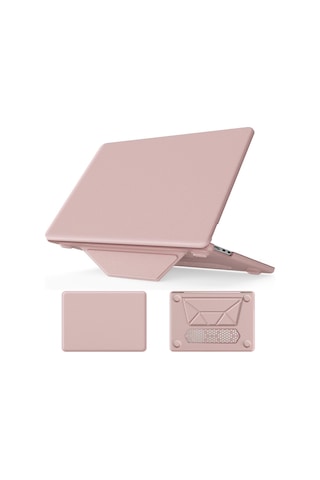 Macbook Uyumlu Air 15inç M2/m3 A2941 A3114 Kılıf Synthetic İpeksi Deri Standlı Havalandırmalı Kapak 2023 2024 Rose Gold