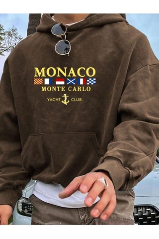 Altamira Erkek Monaco Baskılı Oversize Kapşonlu Sweatshirt 001